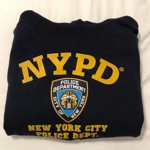 Navy blue and yellow NYPD sweatshirt